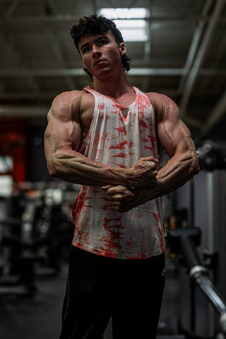 Classic Bodybuilding Racerback Stringer - Red Tie Dye