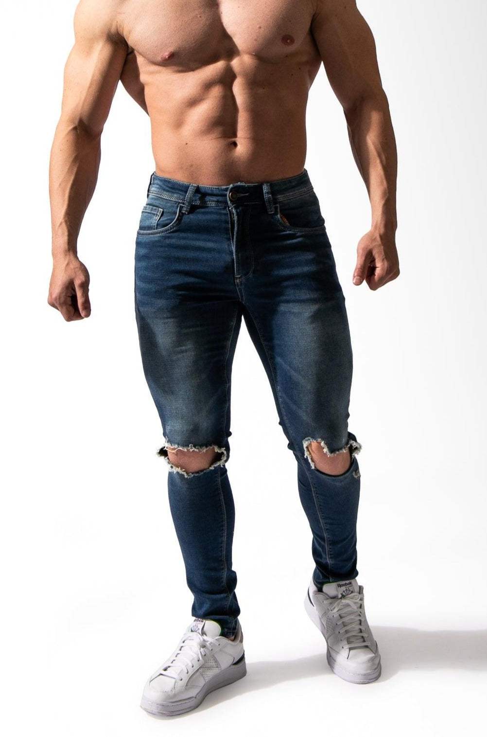 Men's Knee Ripped Skinny Jeans - Blue (6616740462659)